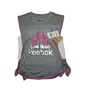 Reebok Girls Heather Gray Fuchsia White Tank Top Size XS (5-6)